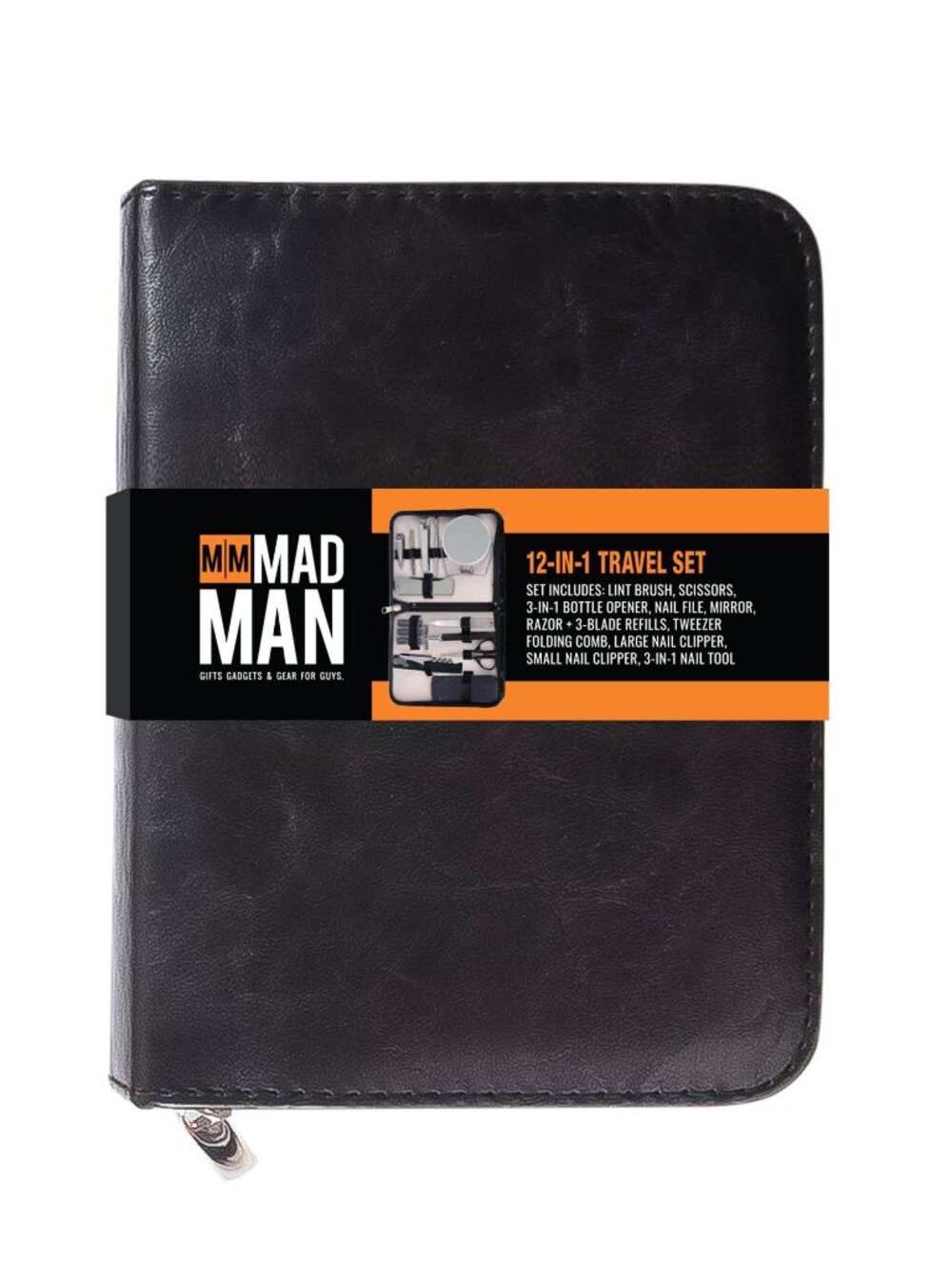 Men's Black Faux Leather Travel Grooming Kit
